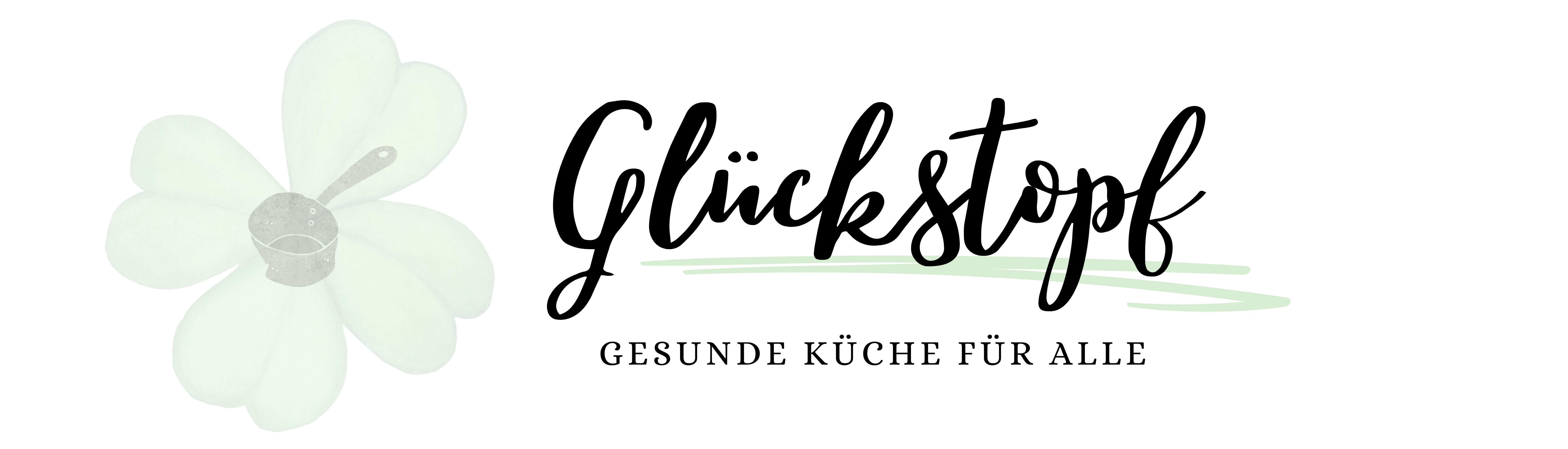 Kleeblatt mit Schriftzug "Glückstopf: Gesunde Küche für alle"